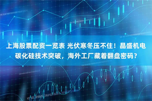 上海股票配资一览表 光伏寒冬压不住！晶盛机电碳化硅技术突破，海外工厂藏着翻盘密码？